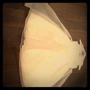 Beautiful white flower girl dress with silver bow